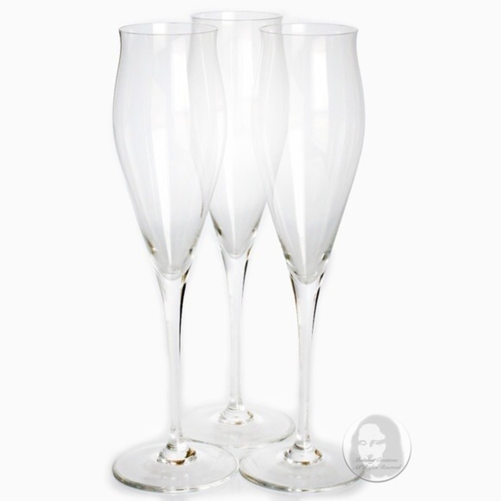 Cartier Fluted Champagne Glasses Tulip Barware 3pc Crystal Vintage Drinkware